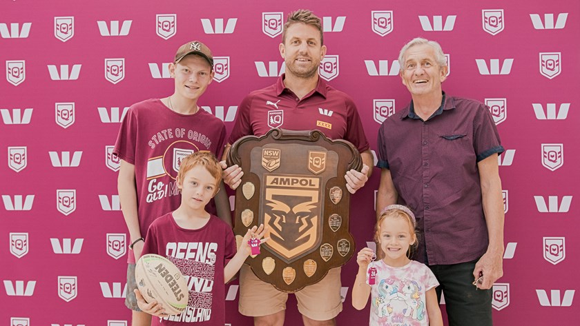 Josh Hannay poses with fans in Mackay.