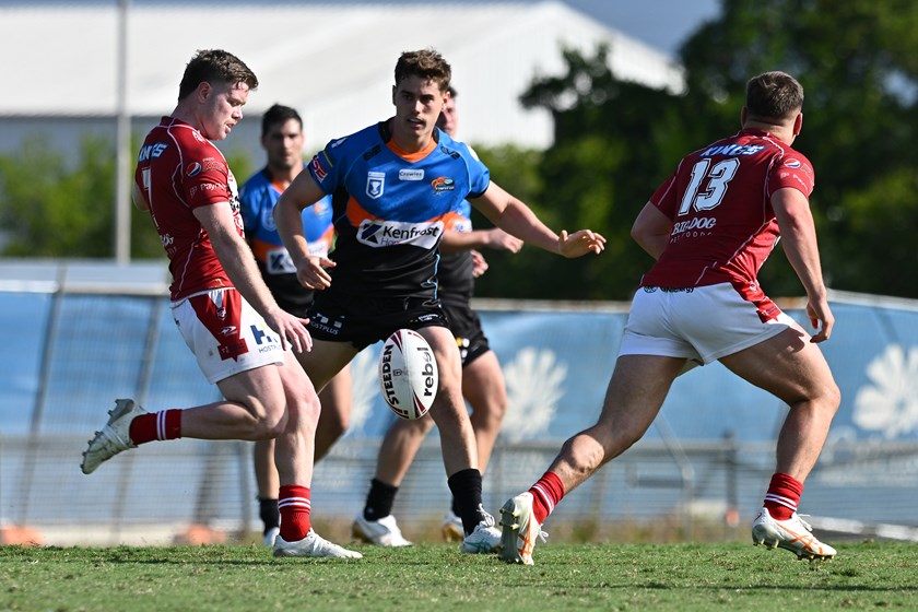 Joshua James kicking. Photo: Emily Barker/QRL