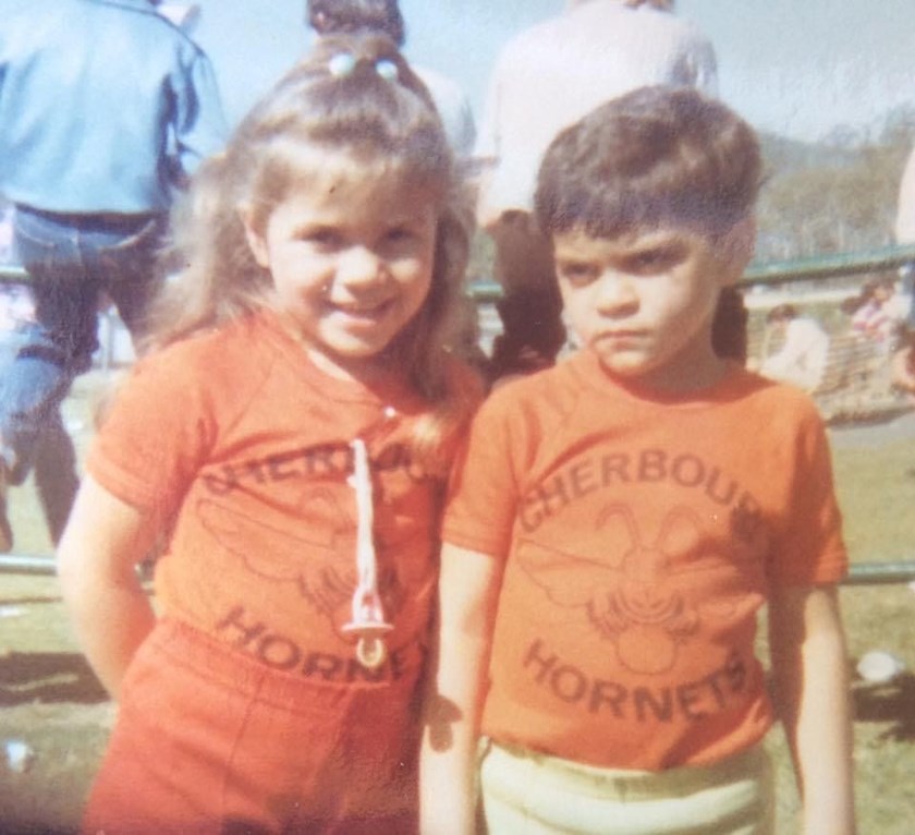 Lynette Brown with her brother Chris, supporting the Cherbourg Hornets as kids.
