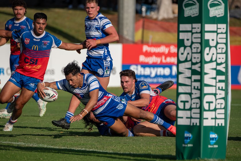 Brothers' Deijion Leugaimafa reaches out to score his team's second try. Photo: Bruce Clayton Photography