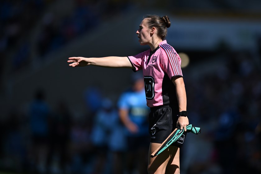 Izzy Davidson on the sideline for the NRLW Round 5 match between Gold Coast Titans v Sydney Roosters. Photo: Scott Davis/NRL