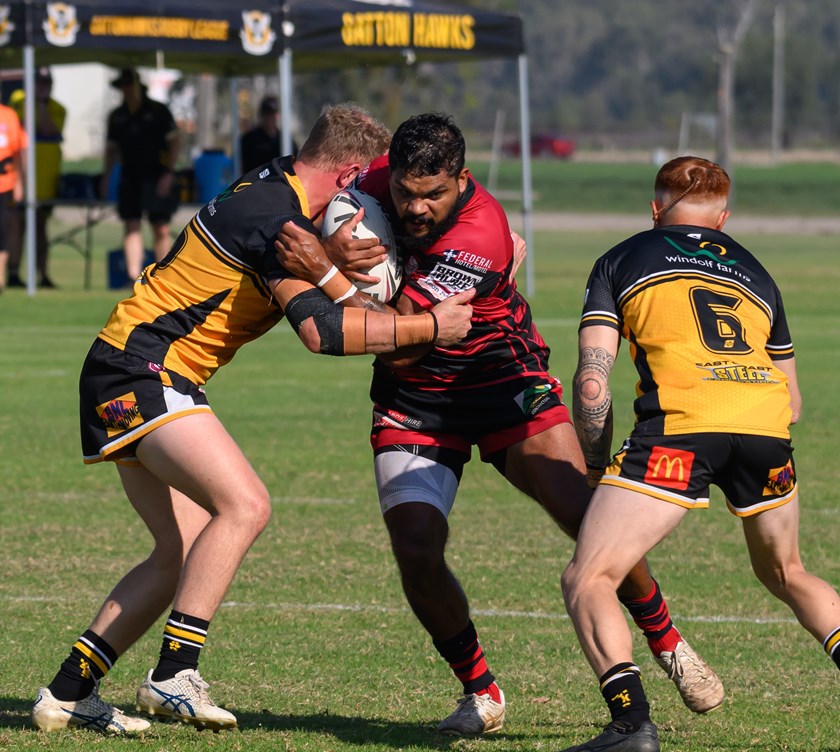 Valleys' Dwayne Duncan takes on the Gatton defence.