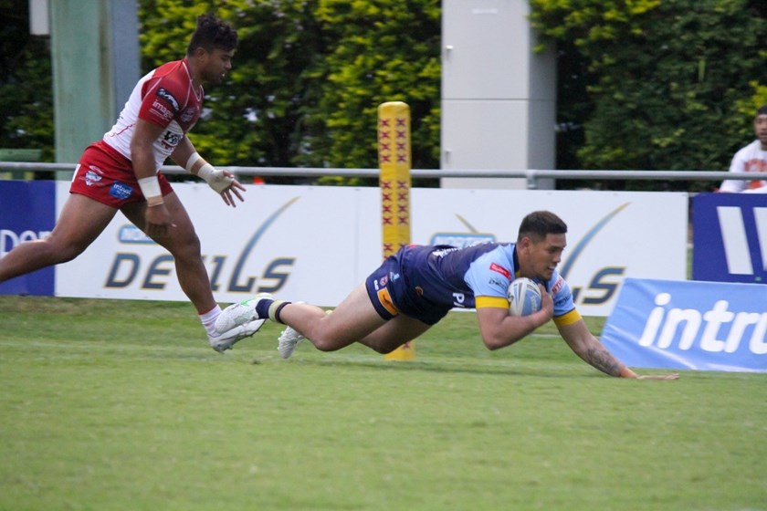 Rashaun Denny goes over for a try. Photo: Norths Devils Media