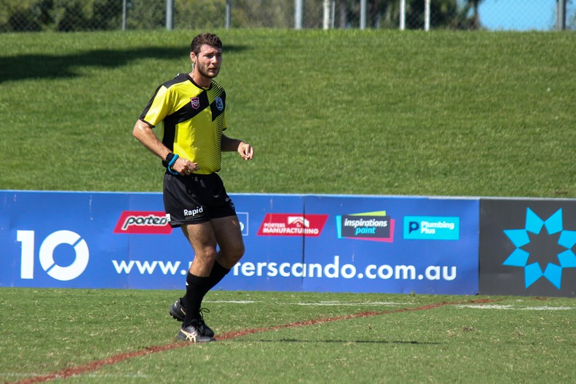 Josh Eaton refereeing during the 2024 XXXX Foley Shield in Mackay earlier this month. Photo: Jacob Grams/QRL