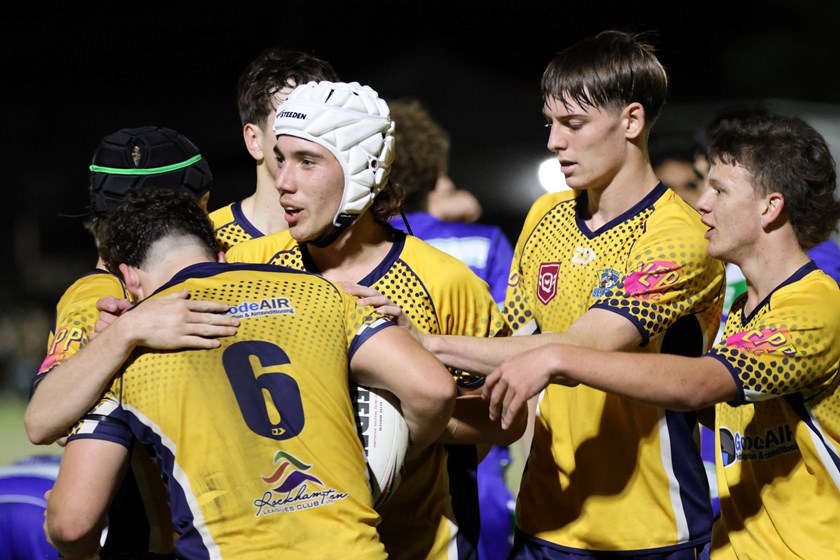 Yeppoon Seagulls' under 17 boys celebrate a try in the preliminary final last week. Photo: Boothy's Action Photo Art