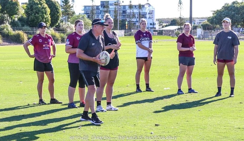 Rob Brough coaching the Kawana Dolphins women's team. Photo: Ritchie Jarman